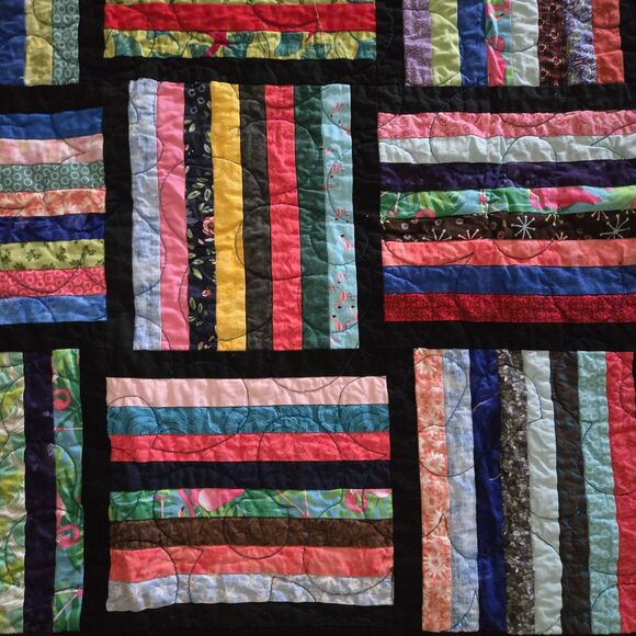 Handmade Quilt Fence Rail Design Flower Top Stitch 45x55 Lap Throw Blanket Vtg - Picture 4 of 8